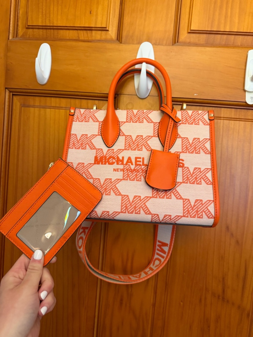 Michael Kors Orange & Cream Logo Satchel with Card Holder